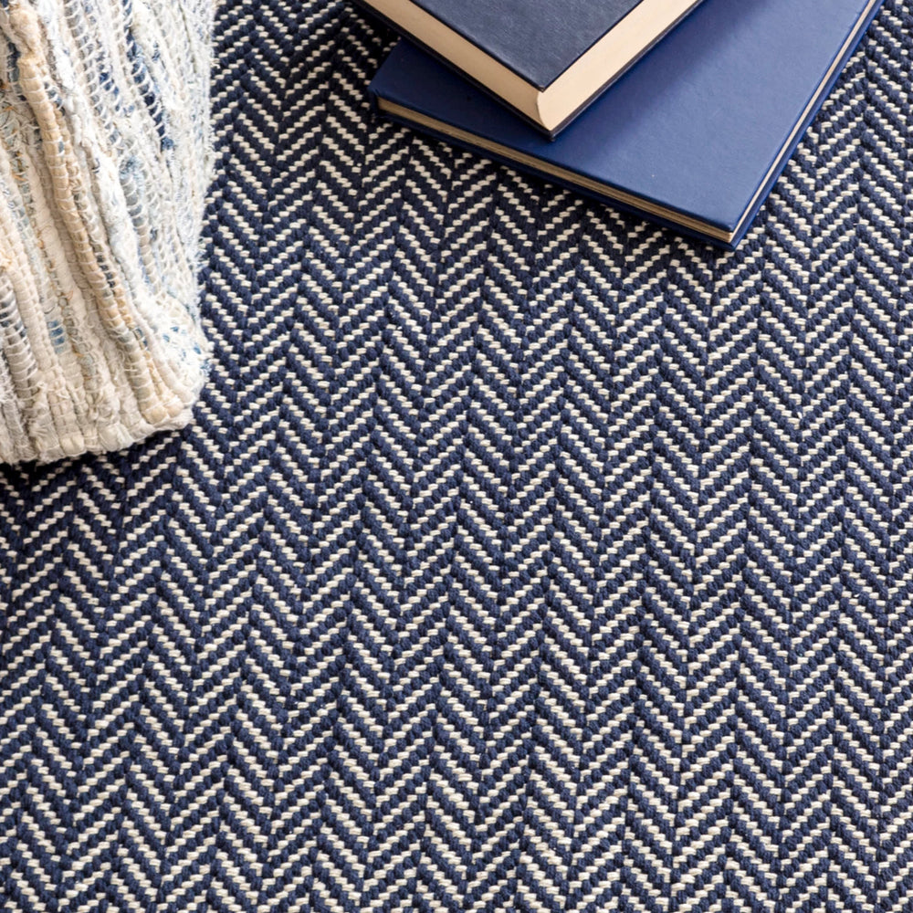 Herringbone Handwoven Cotton Rug | Indigo