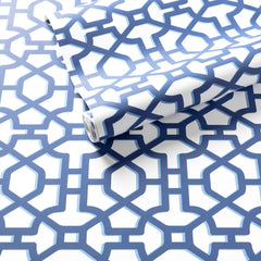 Chinois Lattice Navy Wallpaper