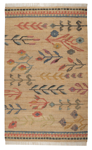 Folk Floral Kilim Handwoven Jute Rug | Natural