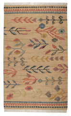 Folk Floral Kilim Handwoven Jute Rug | Natural
