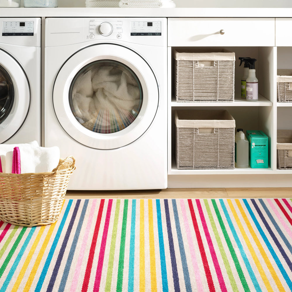 Rainbow Stripe Machine Washable Rug | Multi