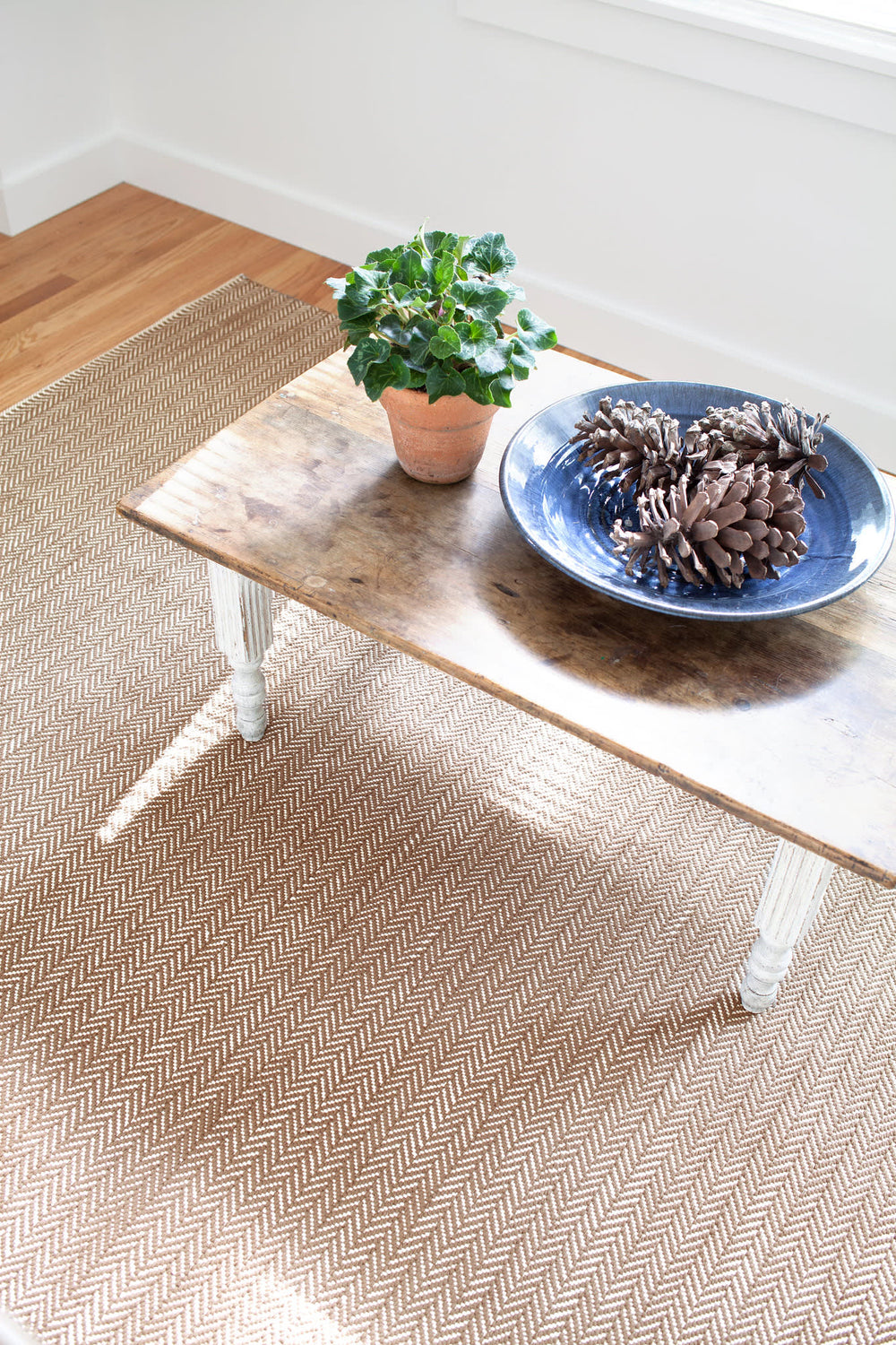 Herringbone Handwoven Cotton Rug | Stone