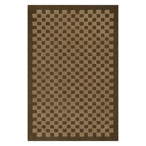 Linthea Modern Checkered Handmade Wool Rug | Brown
