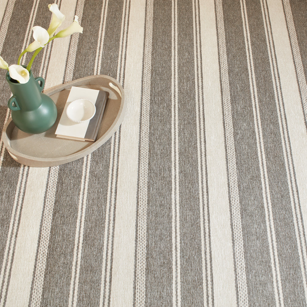 Bowman Stripe Machine Washable Rug | Grey
