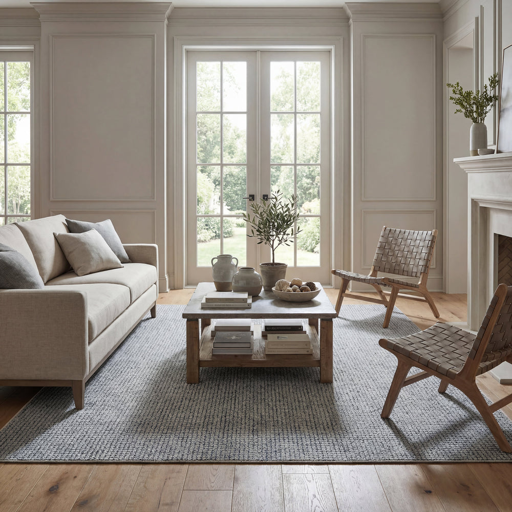 Yadira Geometric Woven Wool Custom Rug | Blue