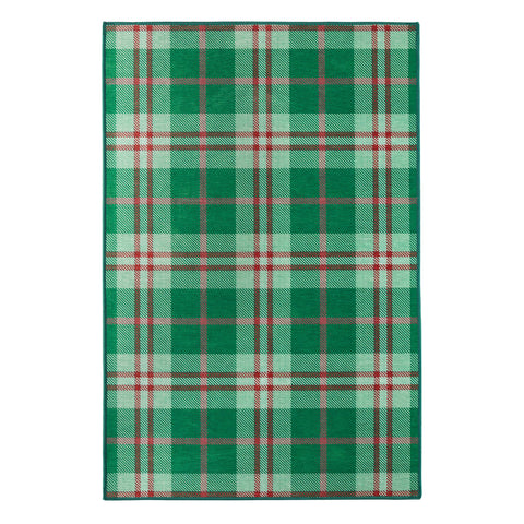 Jolly Plaid Machine Washable Rug | Green