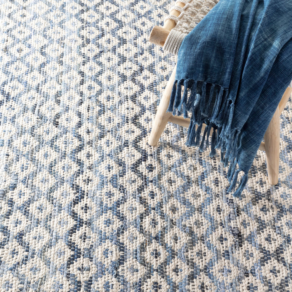 Denim Rag Diamond Handwoven Cotton Rug | Ivory