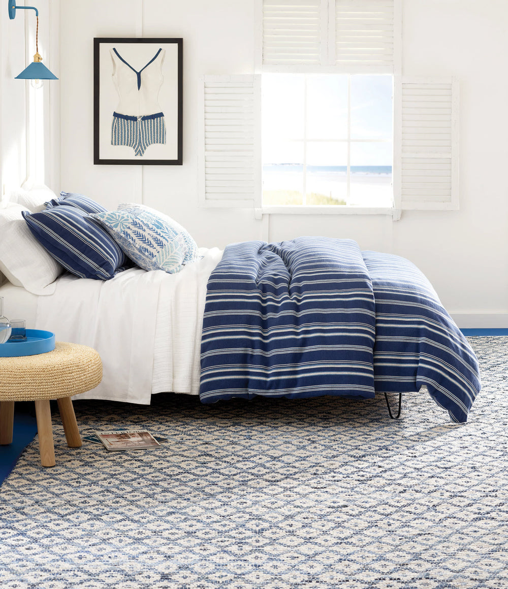 Denim Rag Diamond Handwoven Cotton Rug | Ivory