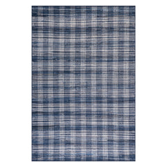 Denim Plaid Machine Washable Rug | Blue