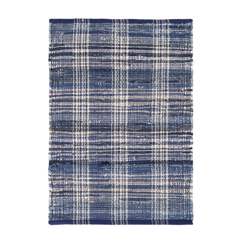 Denim Plaid Handwoven Cotton Rug | Blue
