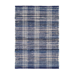 Denim Plaid Handwoven Cotton Rug | Blue