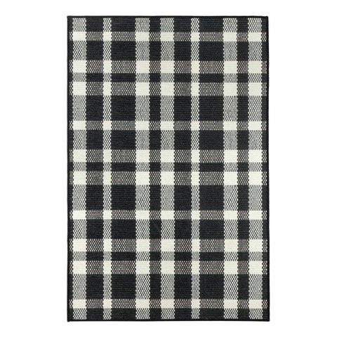 Houston Plaid Machine Washable Rug | Black