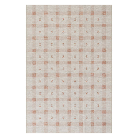 Gingham Machine Washable Rug | Blush