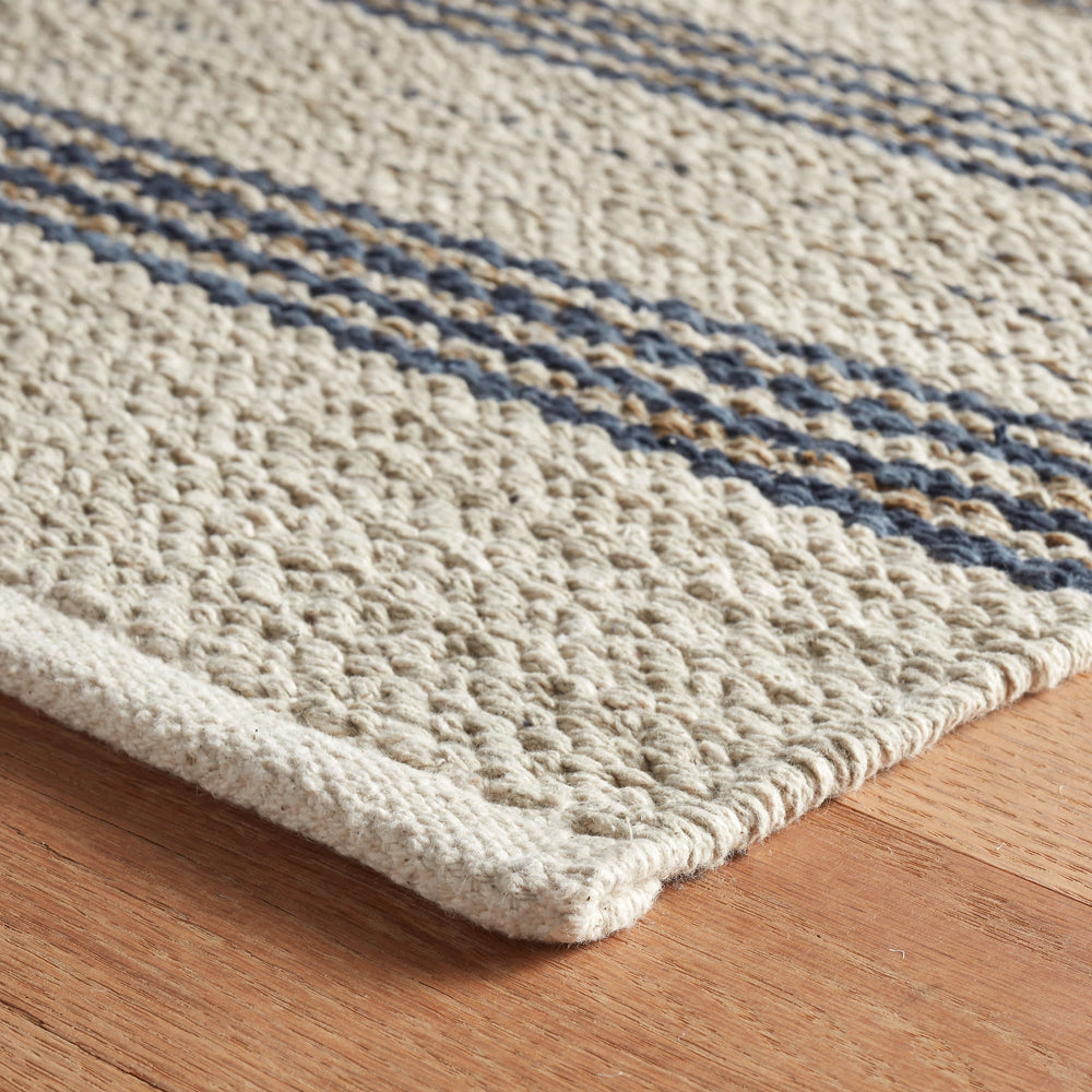 Cielo Stripe Handwoven Cotton Rug | Navy