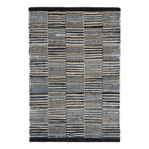 Denim Rag Gridwork Blue Handwoven Cotton Rug