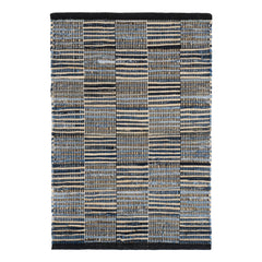 Denim Rag Gridwork Handwoven Cotton Rug | Blue