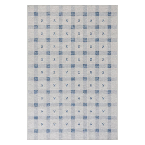 Gingham Machine Washable Rug | Blue
