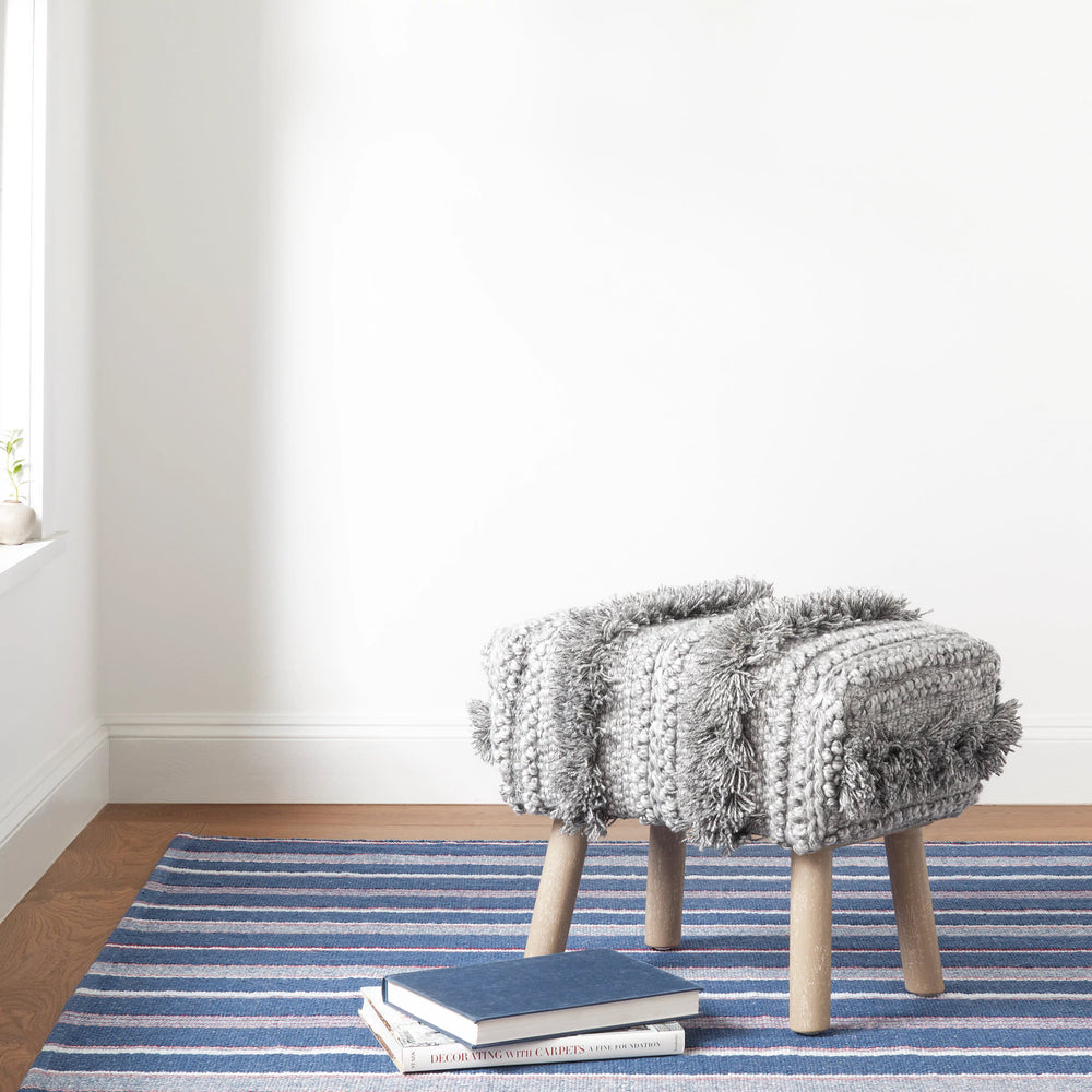Camden Stripe Handwoven Cotton Rug | Denim