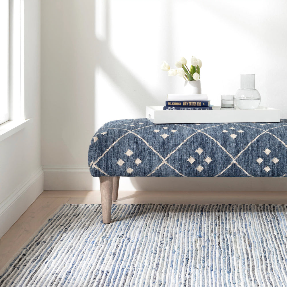Denim Rag Ribbed Handwoven Cotton Rug | Blue