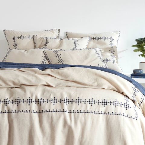 Cross-Stitch Linen Navy Duvet Cover