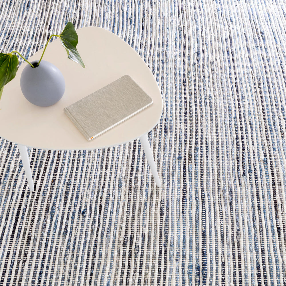 Denim Rag Ribbed Handwoven Cotton Rug | Blue