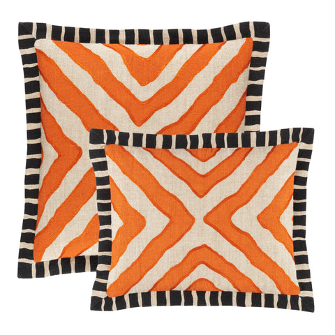 Arrows Linen Orange/Natural Embroidered Decorative Pillow Cover