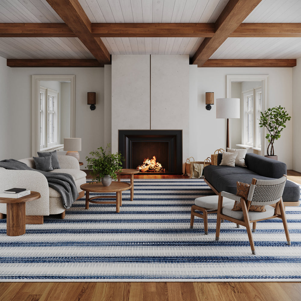 Calee Striped Woven Wool Custom Rug | Blue
