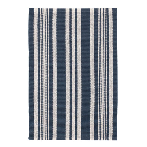 Irving Stripe Navy Handwoven Cotton Rug