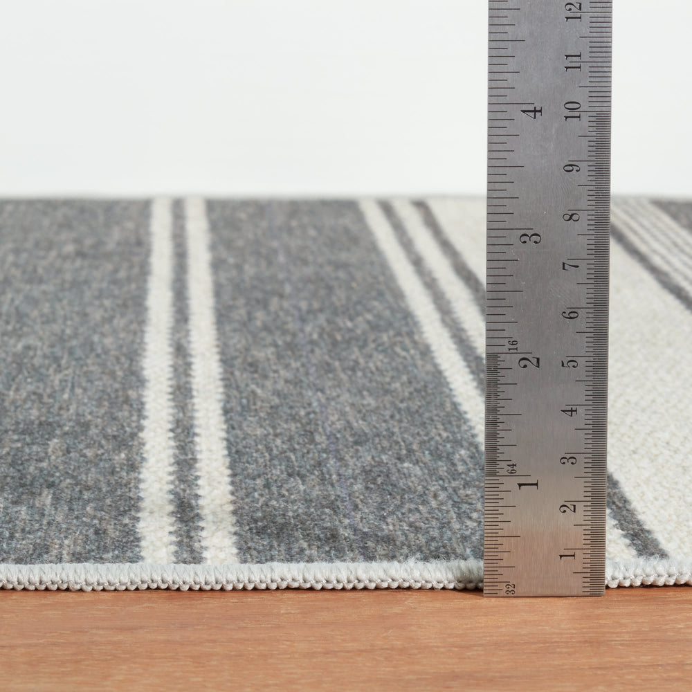 Bowman Stripe Machine Washable Rug | Grey