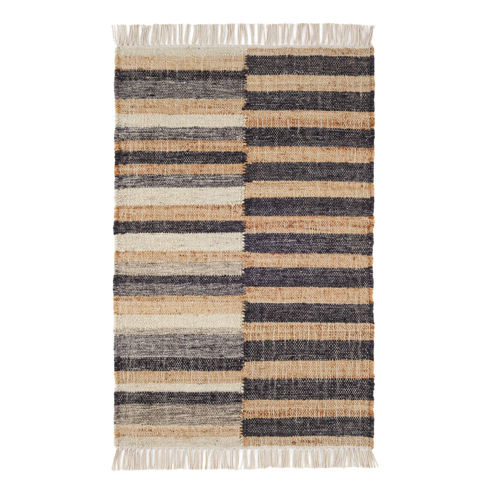 Ravel Stripe Handwoven Wool Rug | Black