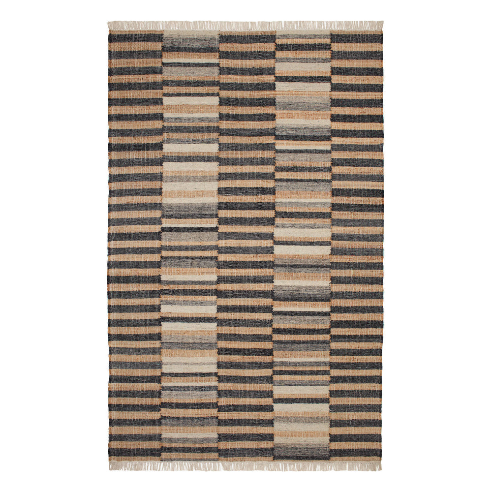 Ravel Stripe Handwoven Wool Rug | Black