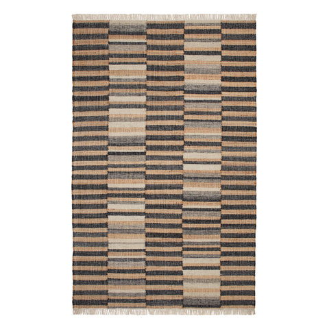 Ravel Stripe Handwoven Wool Rug | Black