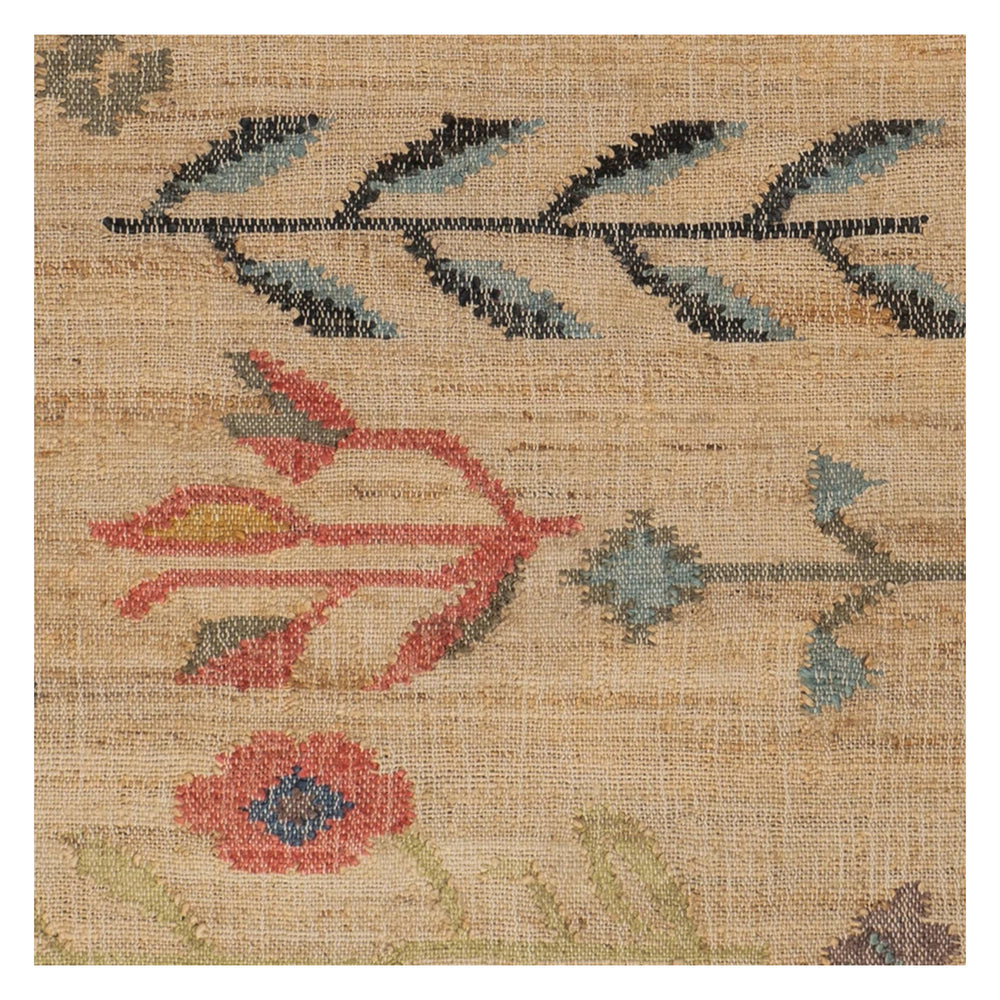 Folk Floral Kilim Handwoven Jute Rug Swatch | Natural