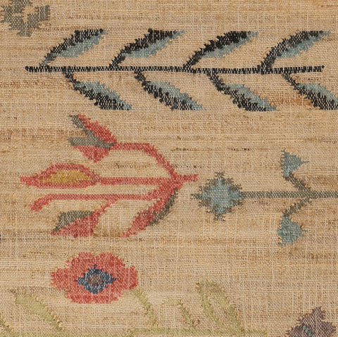 Folk Floral Kilim Natural Handwoven Jute Rug Swatch