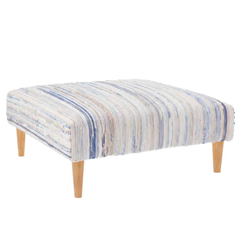 Denim Rag Rug Ottoman | Blue