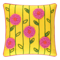 Poppy Embroidered Decorative Pillow Cover | Yellow
