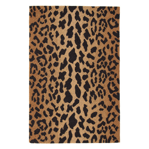 Leopard Hand Micro Hooked Wool Rug | Brown