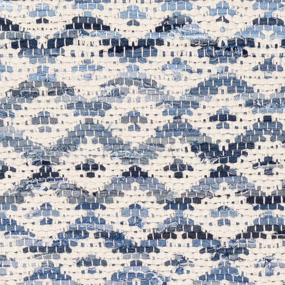 Denim Rag Diamond Handwoven Cotton Rug Swatch | Ivory