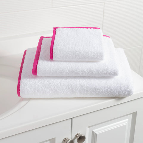 Signature Banded White/Fuchsia Towel