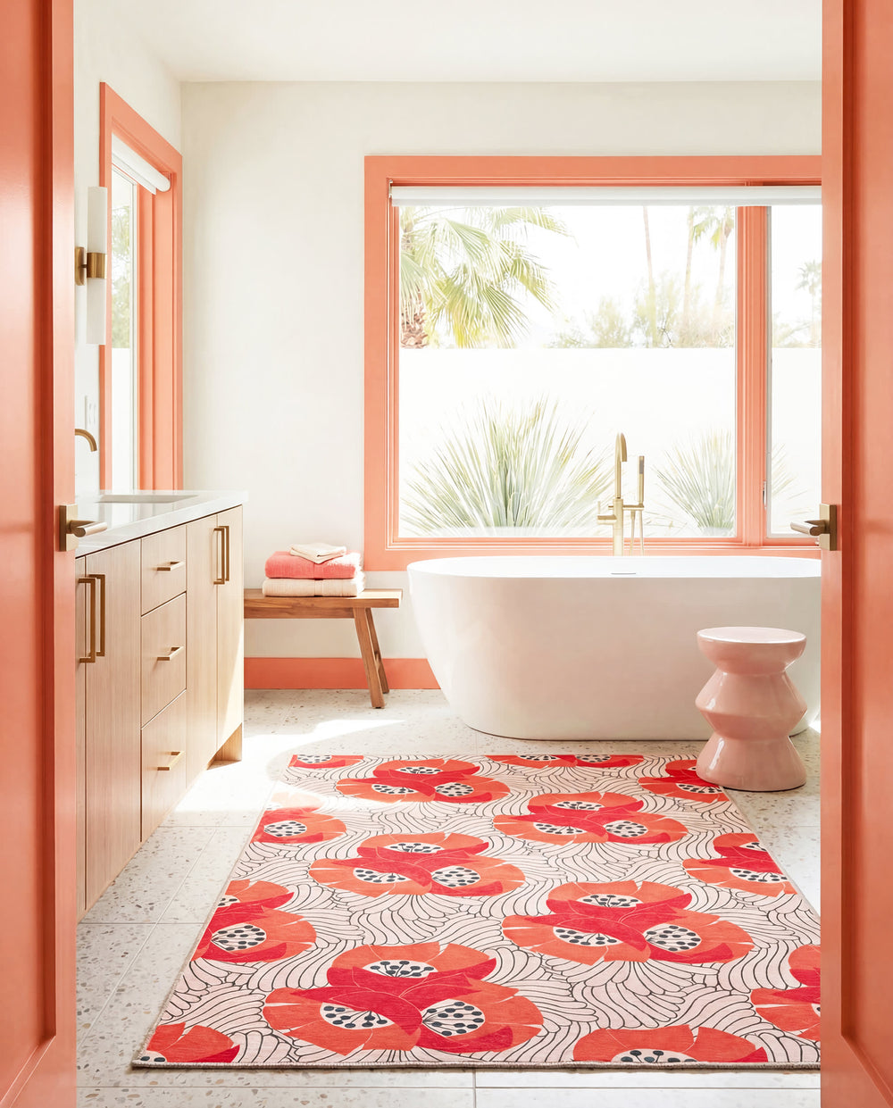 Japanese Poppy Machine Washable Rug | Multi