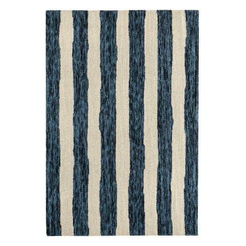 Silas Stripe Hand Micro Hooked Wool Rug | Navy