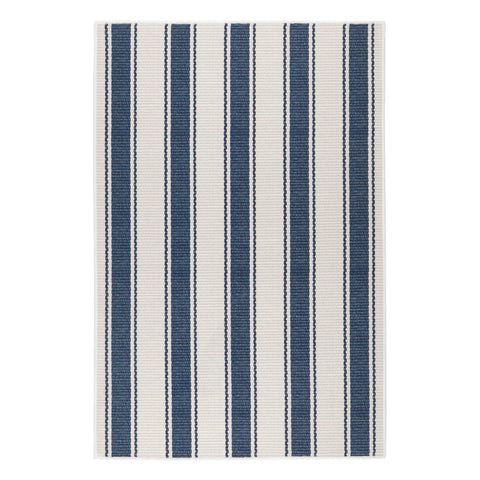 Awning Stripe Blue Machine Washable Rug | Blue