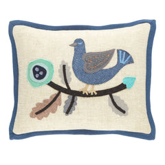 Dawn Chorus Linen Applique Delft Decorative Pillow Cover