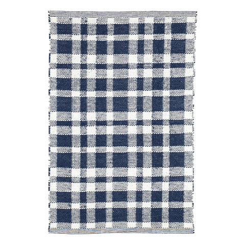 Tattersall Navy Handwoven Indoor/Outdoor Rug