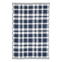 Tattersall Navy Handwoven Indoor/Outdoor Rug