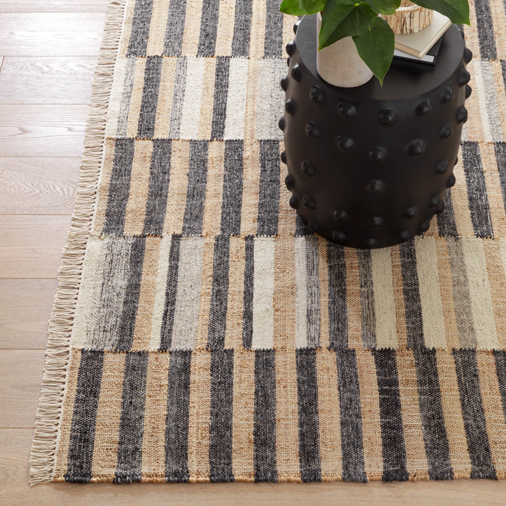 Ravel Stripe Handwoven Wool Rug | Black