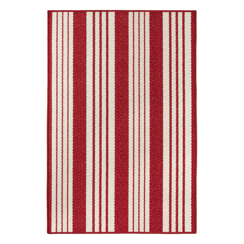 Abby Ticking Red Machine Washable Rug