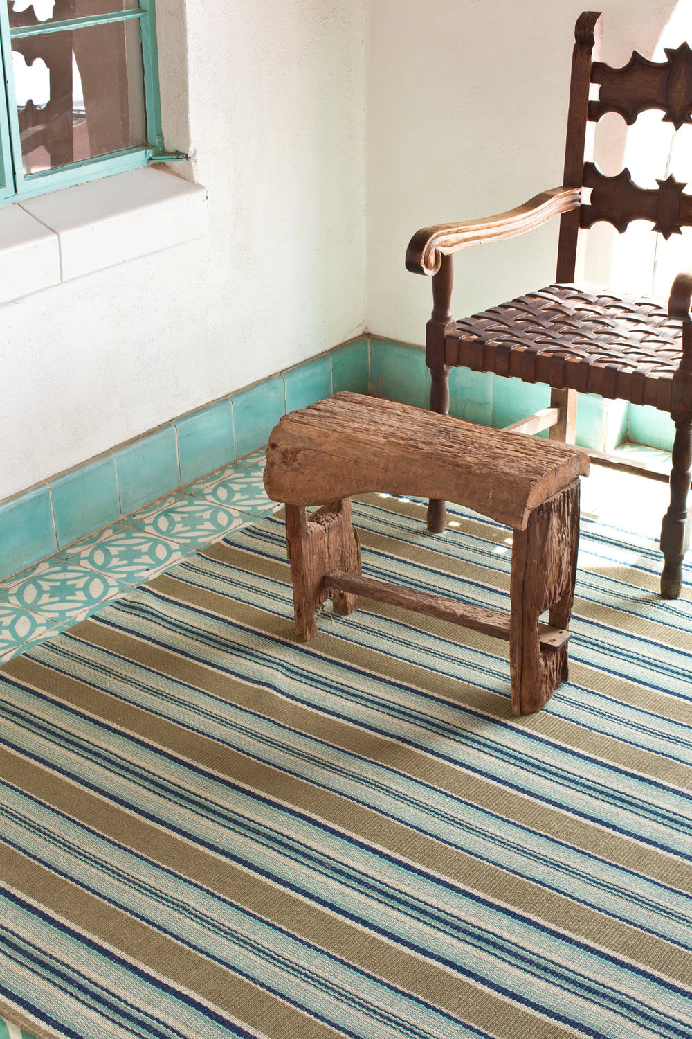 Heron Stripe Handwoven Cotton Rug | Blue