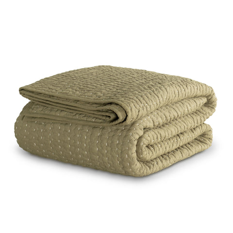 Deepali Kantha Quilt | Olive