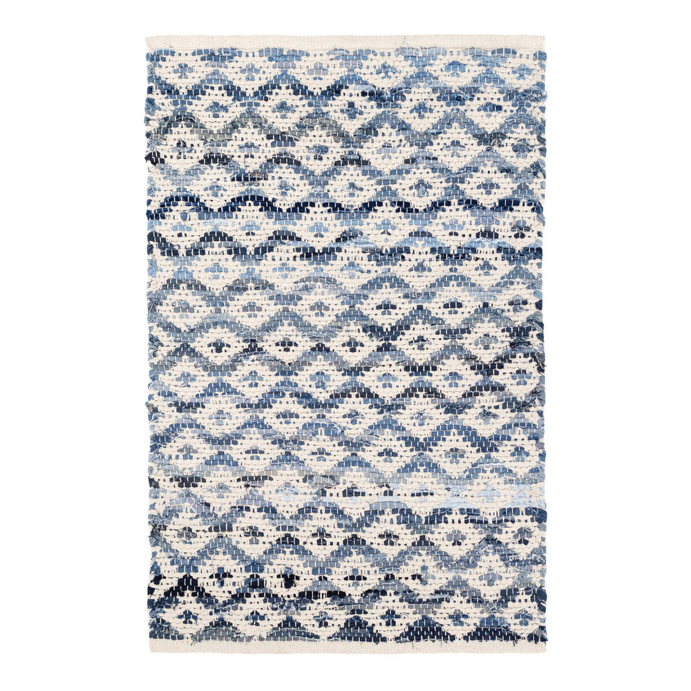 Denim Rag Diamond Handwoven Cotton Rug | Ivory